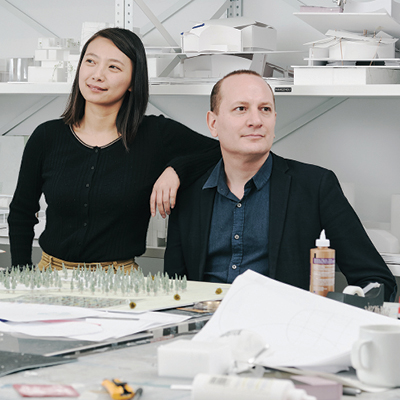 Two architects in architectural studio