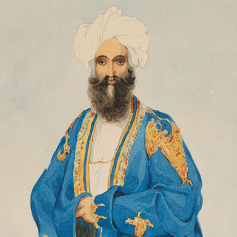 Portrait of man in turban and blue robe