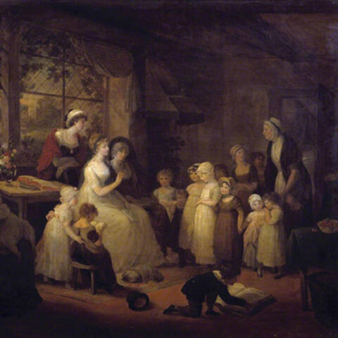 Painting with large group of women and children